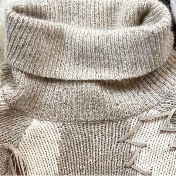 Vtg Silk Angora Sweater, Fringe, Pull Over, Turtle Neck, Soft Knit, Faux Suede - Picture 13 of 14